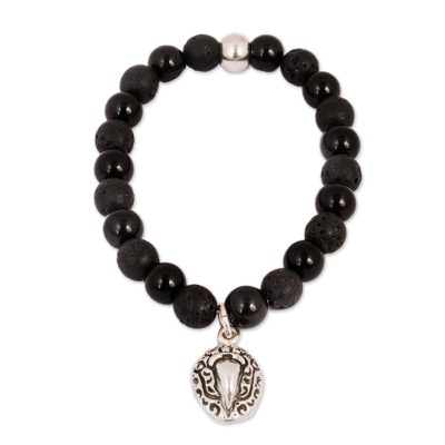 Onyx and Lava Stone Macaw Stretch Bracelet from Mexico
