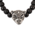 Onyx beaded stretch bracelet, 'Stylized Jaguar' - Onyx Beaded Stretch Bracelet with Jaguar Pendant from Mexico