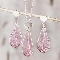 Sterling silver and glass jewelry set, 'Chromatic Beauty in Pink'