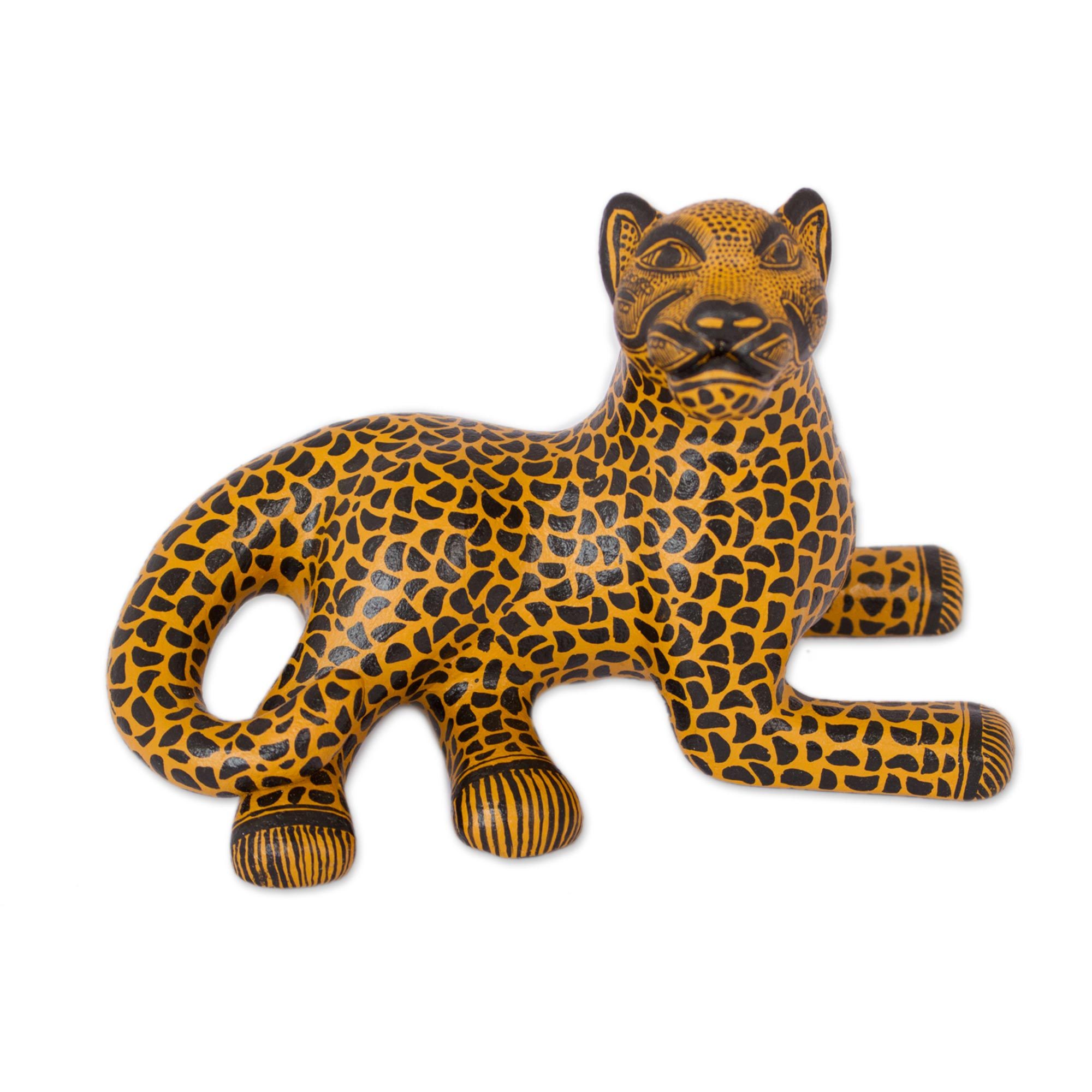 Yellow and Black Ceramic Jaguar Sculpture from Mexico Keen Jaguar