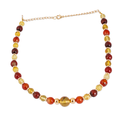 Gold Plated Amber and Agate Beaded Necklace from Mexico