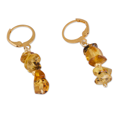 Vergoldete Ohrhänger aus Bernsteinperlen - Vergoldete Ohrhänger aus Naturbernsteinperlen aus Mexiko