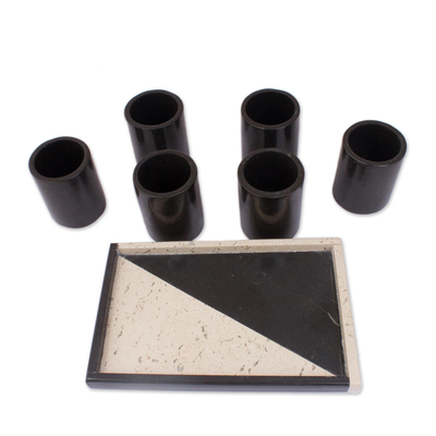 Marble tequila glasses, 'Fascinating Modernity' (set of 6) - Black Marble Tequila Glasses from Mexico (Set of 6)