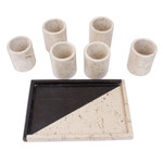 Marble tequila glasses, 'Oblique Modernity' (set of 6) - Beige Marble Tequila Glasses from Mexico (Set of 6)