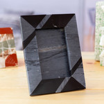 Marble photo frame, 'Modern Lines in Grey' (4x6) - Modern Grey Marble Photo Frame from Mexico (4x6)