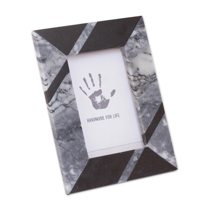 Marble photo frame, 'Modern Lines in Grey' (4x6) - Modern Grey Marble Photo Frame from Mexico (4x6)