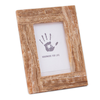 Marble photo frame, 'Café Memories' (4x6) - Brown Marble Photo Frame Crafted in Mexico (4x6)