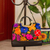 Cotton accent leather handbag, 'Flowers of Milan' - Floral Cotton Accent Leather Handbag from Mexico (image 2) thumbail