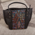 Cotton accent leather shoulder bag, 'Otomi Geometry' - Geometric Pattern Cotton Accent Leather Shoulder Bag thumbail