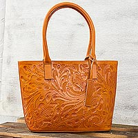 Featured review for Leather shoulder bag, Floral Ancestry in Ginger