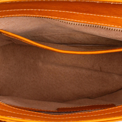 Leather shoulder bag, 'Floral Ancestry in Ginger' - Floral Pattern Leather Shoulder Bag in Ginger from Mexico