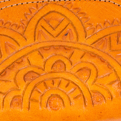 Monedero de cuero - Monedero de cuero con estampado floral en jengibre de México