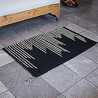 Wool area rug, 'Modern Lines' (2x3) - Modern Black and Ecru Wool Area Rug from Mexico (2x3)