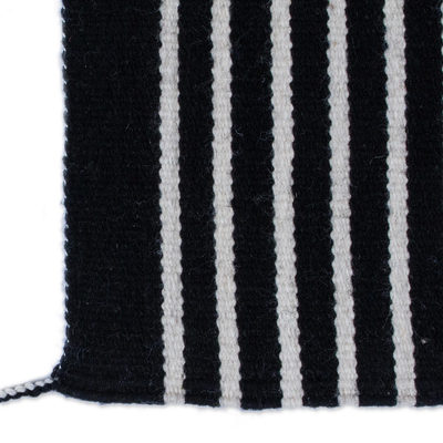 Wool area rug, 'Modern Lines' (2x3) - Modern Black and Ecru Wool Area Rug from Mexico (2x3)