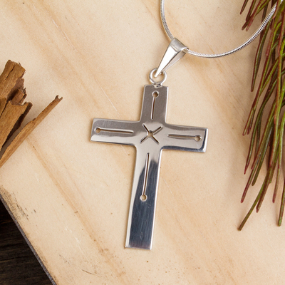 Sterling silver pendant necklace, Cross of Delight (2 inch)