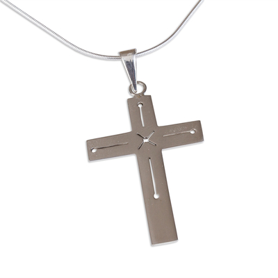 Sterling silver pendant necklace, 'Cross of Delight' (2 inch) - Taxco Sterling Silver Cross Pendant Necklace (2 in.)