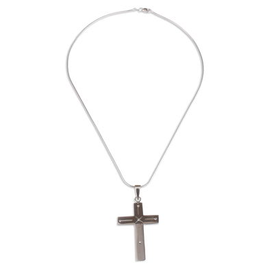 Sterling silver pendant necklace, 'Cross of Delight' (2 inch) - Taxco Sterling Silver Cross Pendant Necklace (2 in.)