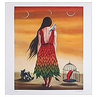 Impresión Giclee sobre lienzo, 'Tres Lunas' - Impresión Giclee surrealista firmada por un artista mexicano
