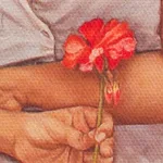 Print, 'Blue Thought I' - Girl with an Apple Surrealist Print from Mexico