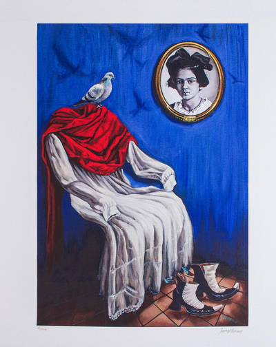 Signed Frida-Themed Surrealist Print from Mexico