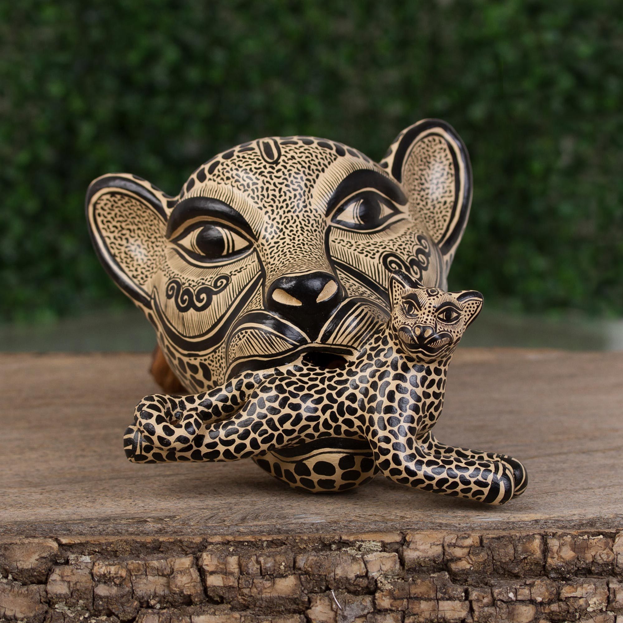 Ceramic Jaguar Mother Wall Sculpture in Ochre (Small) Jaguar Mama in