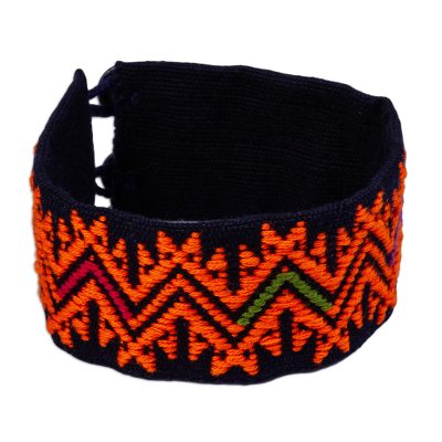 Tangerine Geometric Cotton Wristband Bracelet from Mexico