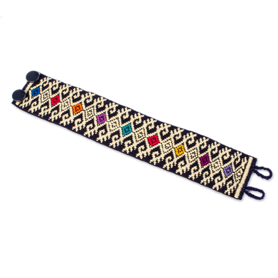 Cotton wristband bracelet, 'Geometric Days' - Ochre Geometric Cotton Wristband Bracelet from Mexico