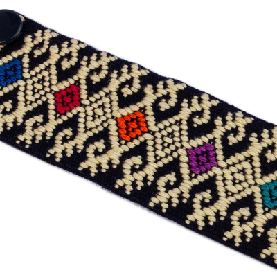 Cotton wristband bracelet, 'Geometric Days' - Ochre Geometric Cotton Wristband Bracelet from Mexico