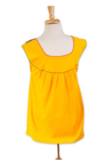 Cotton blouse, 'Marigold Summer' - Handwoven Saffron Cotton Sleeveless Blouse from Mexico