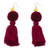 Amber tasseled dangle earrings, 'Lovely Tassels in Maroon' - Amber and Cotton Dangle Earrings in Maroon from Mexico
