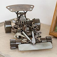 Recycled metal auto part sculpture, 'Formula One Car' - Recycled Metal Auto Part Formula One Car Sculpture