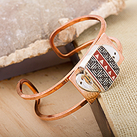 Copper and ceramic cuff bracelet, 'Paquime Tradition' - Hand-Painted Cultural Copper and Ceramic Cuff Bracelet