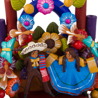 Ceramic sculpture, 'Mariachi Tree of Life' - Hand-Painted Mariachi-Themed Ceramic Sculpture from Mexico