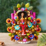 Ceramic sculpture, 'Catrina Tree of Life' - Hand-Painted Catrina-Themed Ceramic Sculpture from Mexico