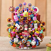 Ceramic sculpture, 'Mexican Toys' - Hand-Painted Toy-Themed Ceramic Sculpture from Mexico