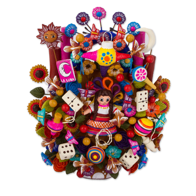 Hand-Painted Toy-Themed Ceramic Sculpture from Mexico
