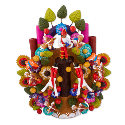 Ceramic sculpture, 'Papantla Tradition' - Hand-Painted Cultural Ceramic Sculpture from Mexico