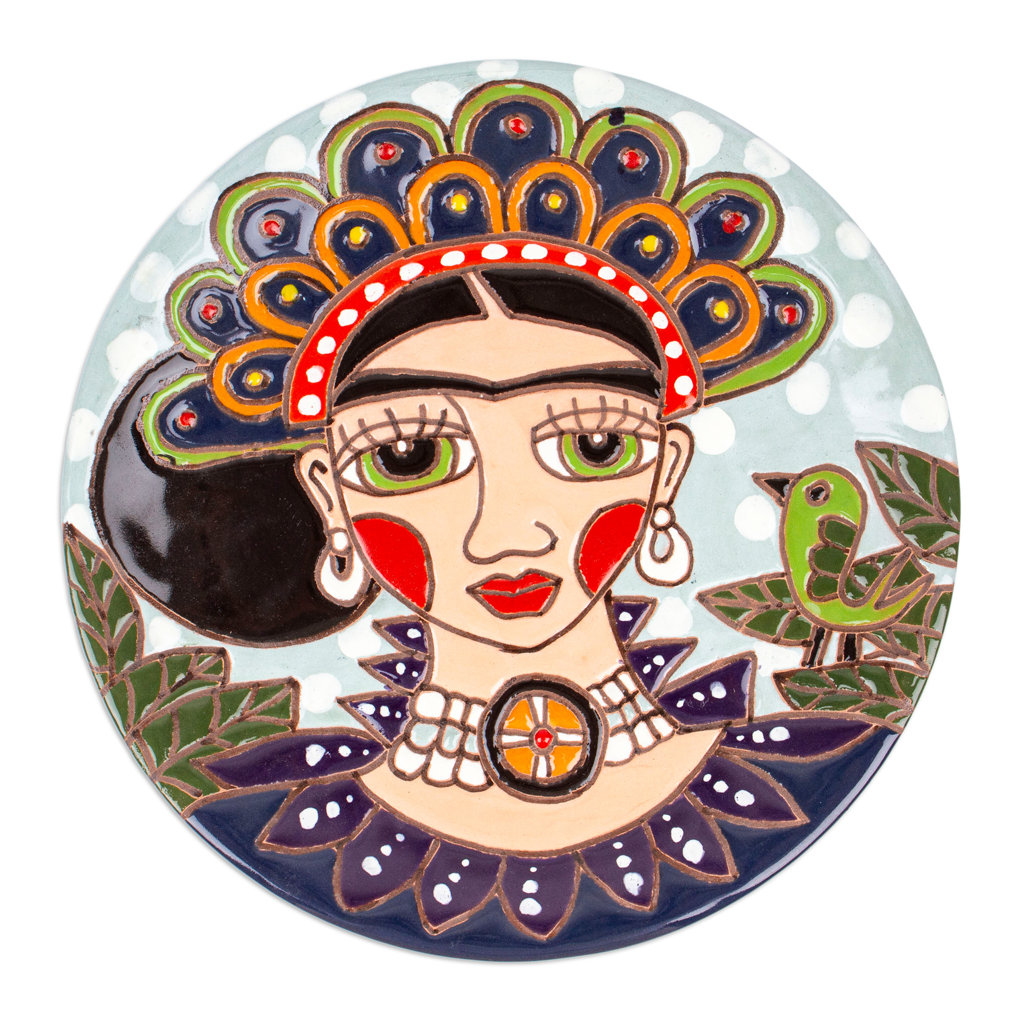 Unicef Market Ceramic Wall Art Of Frida With A Headdress From Mexico Plumed Frida