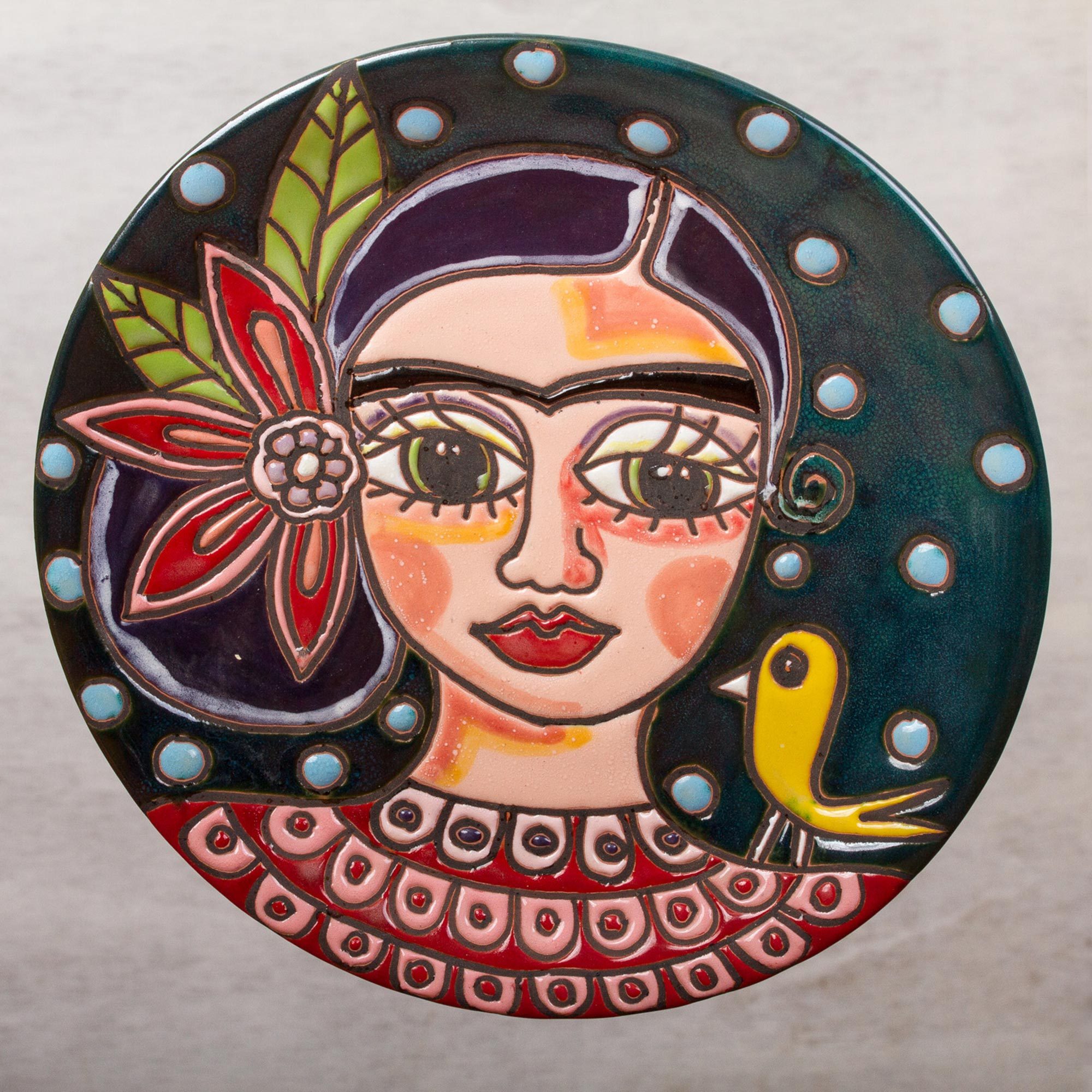 Frida Kahlo Ceramic Decorative Plate Crafted in Mexico - Serene