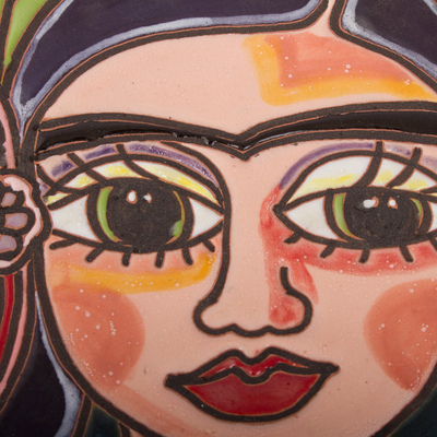 Ceramic wall art, 'Serene Frida' - Frida Kahlo Ceramic Decorative Plate Crafted in Mexico