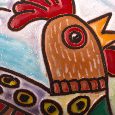 Arte de pared de cerámica - Arte mural de cerámica con temática de gallo de México