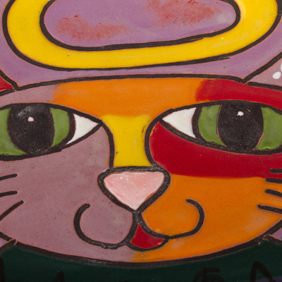 Keramik-Wandkunst - Handgefertigte Engelskatzen-Wandkunst aus Keramik aus Mexiko