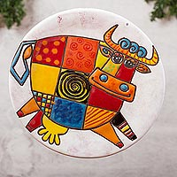 Keramik-Wandkunst, „Whimsical Cow“ – Skurrile Keramik-Wandkunst mit Kuhmotiv aus Mexiko
