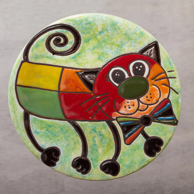 Keramik-Wandkunst - Skurrile Keramik-Wandkunst mit Katzenmotiv aus Mexiko