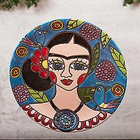 Ceramic wall art, 'Elegant Frida' - Frida-Themed Ceramic Wall Art Crafted in Mexico