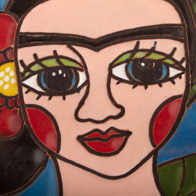 Ceramic wall art, 'Elegant Frida' - Frida-Themed Ceramic Wall Art Crafted in Mexico