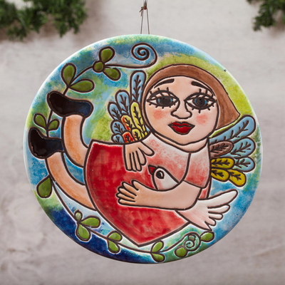Keramik-Wandkunst - Keramik-Wandkunst einer geflügelten Frau aus Mexiko