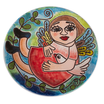 Ceramic wall art, 'Winged Woman' - Ceramic Wall Art of a Winged Woman from Mexico