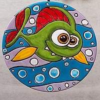 Ceramic wall art, 'Goofy Fish' - Goofy Fish Ceramic Wall Art from Mexico