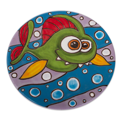 Ceramic wall art, 'Goofy Fish' - Goofy Fish Ceramic Wall Art from Mexico